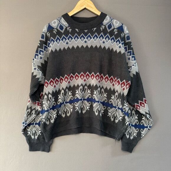 Vintage 90s Men’s Sweater Crazy Winter Graphic Size Medium 100% Acrylic - Picture 1 of 10